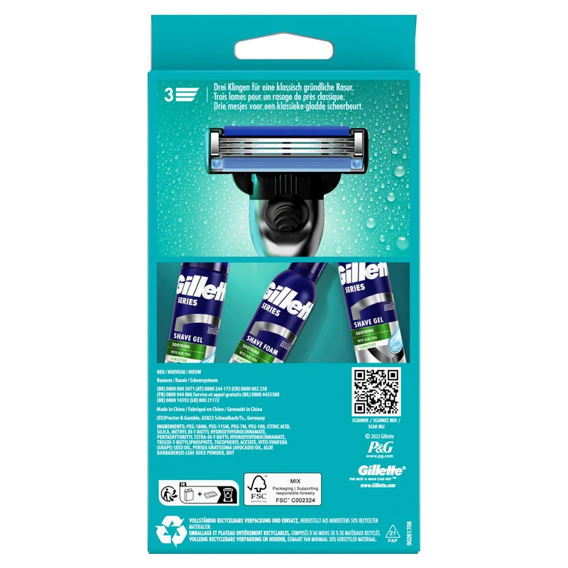 Gillette Mach3 Rasierapparat mit Edelstahlgriff, 3-Klingen-System