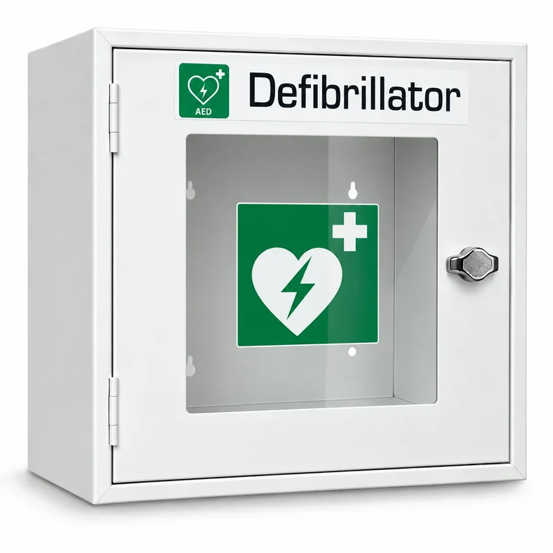 FAP Universal AED Metallschrank, leer, für Defibrillatoren, mit Sichtfenster & Schloss, ohne Alarm
