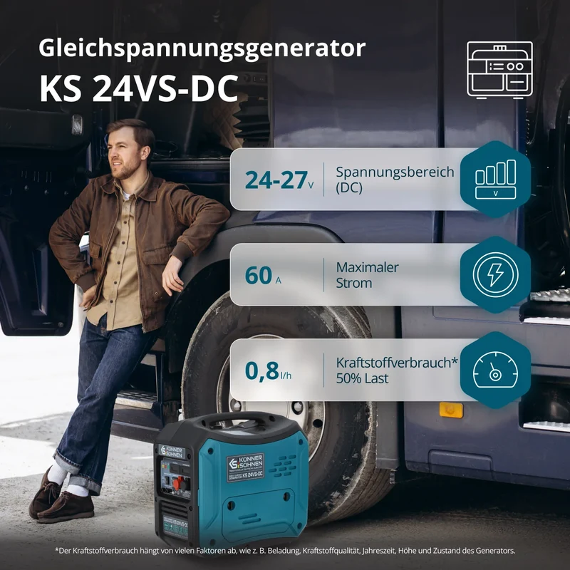 "Könner & Söhnen" Gleichstromgenerator KS 24VS-DC - Benzinmotor - 1.6kW Nennleistung