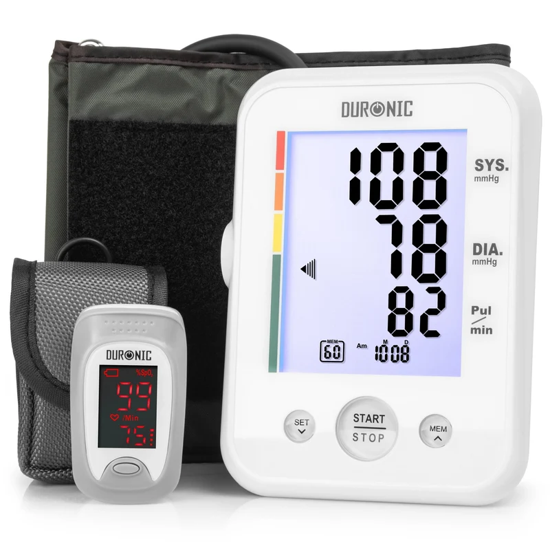 Duronic Blood Pressure Monitor & Oximeter, BPM150 + OXIMETER BUNDLE CE Approved High & Low Blood Pressure Machine Fingertip Oxygen Level Monitor OX02 for Measuring Pulse Rates