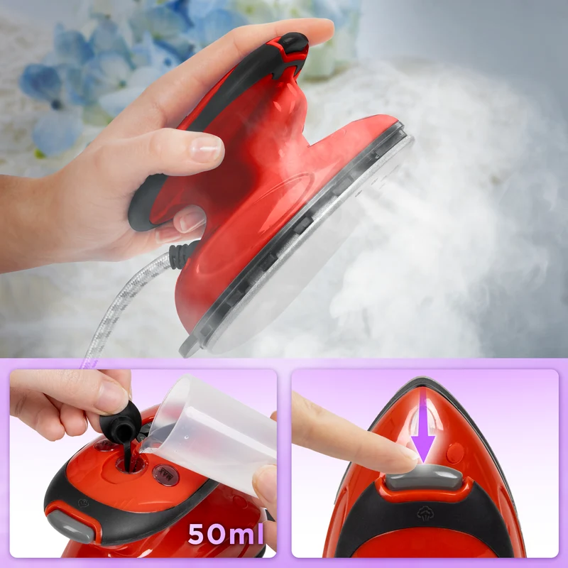 Duronic Travel Iron SI2 RD 375W Mini Irons with Variable Temperature Portable 50ml Red Steam Iron For Holiday Quilting Crafts Compact Design for Travelling