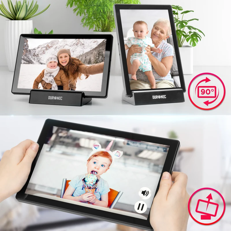 Duronic Digital Photo Frame PF1D BK Frameo 10.1” Electronic Photo Album 800x1200 WiFi Photoframe Tablet with Phone App Touchscreen Video Player Picture Frame for Birthday Engagement Gifts Family Black