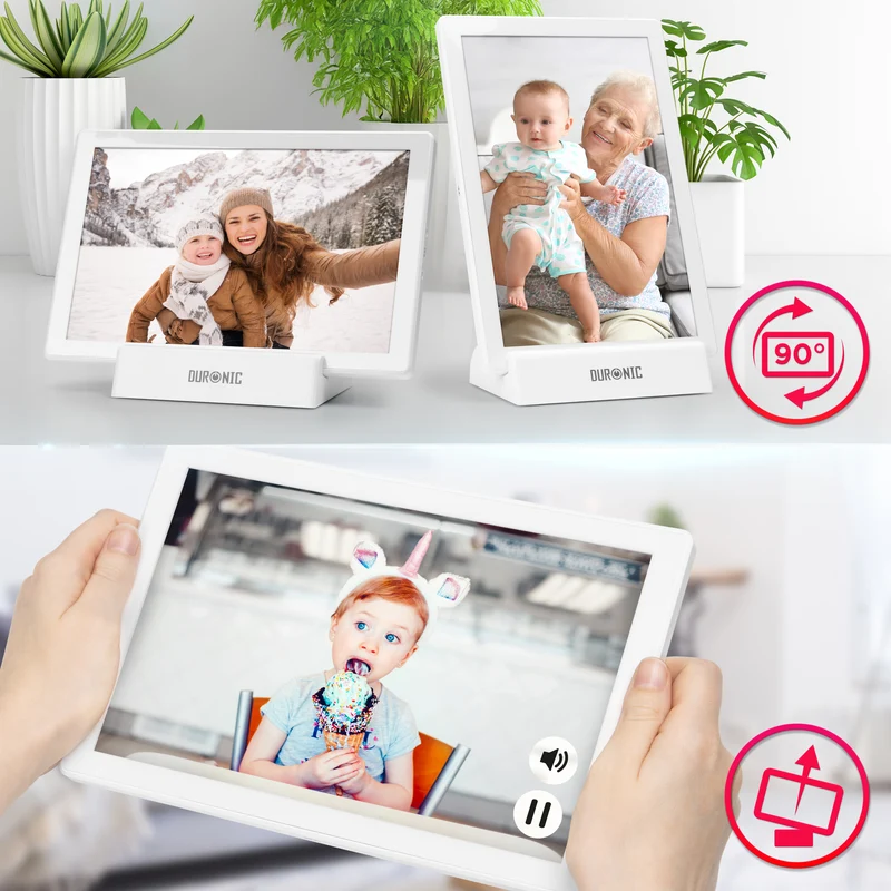 Duronic Digital Photo Frame PF1D WE Frameo 10.1” Electronic Photo Album 800x1200 WiFi Photoframe Tablet with Phone App Touchscreen Video Player Picture Frame for Birthday Engagement Gifts Family White