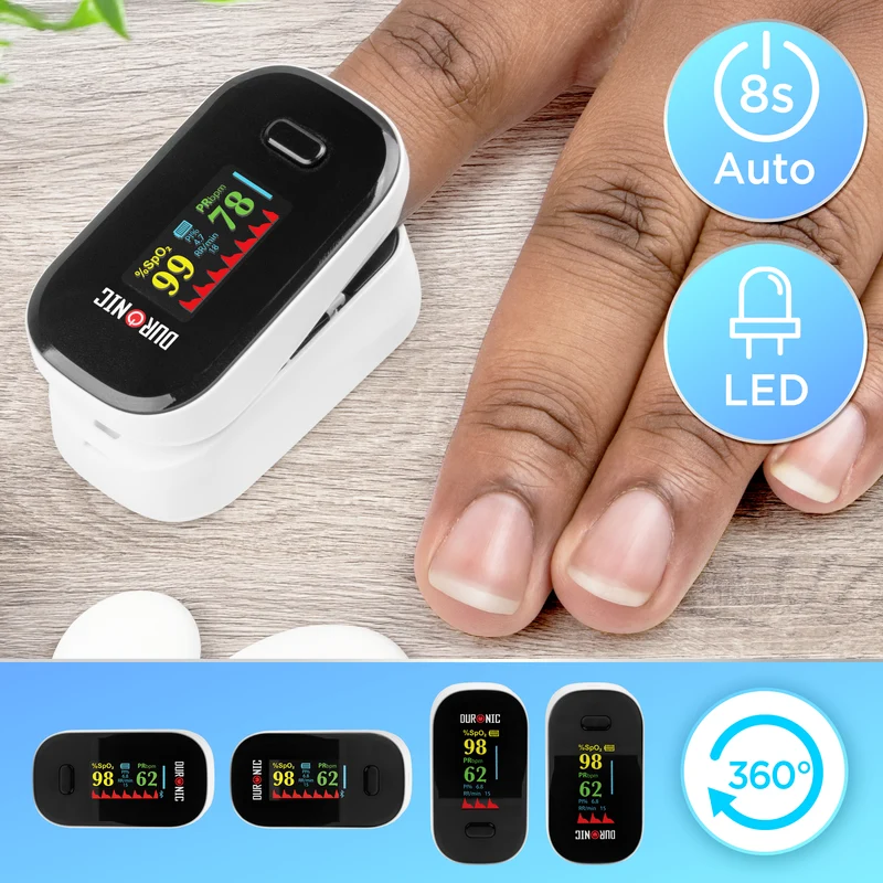 Duronic Finger Pulse Oximeter OX02 Blood Oxygen Saturation & Pulse Rate Monitor CE Certified SpO2 Fingertip Monitor for Home Use Portable Latex Free Oximeters with Digital Display & Lanyard