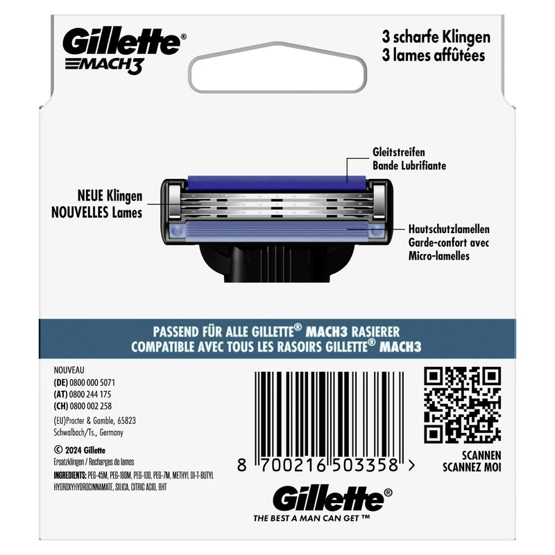 Gillette Mach3 Rasierklingen mit Gleitstreifen, 3-fach-Klinge
