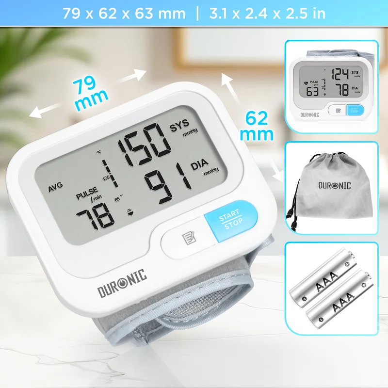 Duronic Wrist Blood Pressure Monitors BPM65 CE Approved Monitor Automatic Blood Pressure Machine Wrist BP Monitor Cuff Certified Medical Device for Home Use