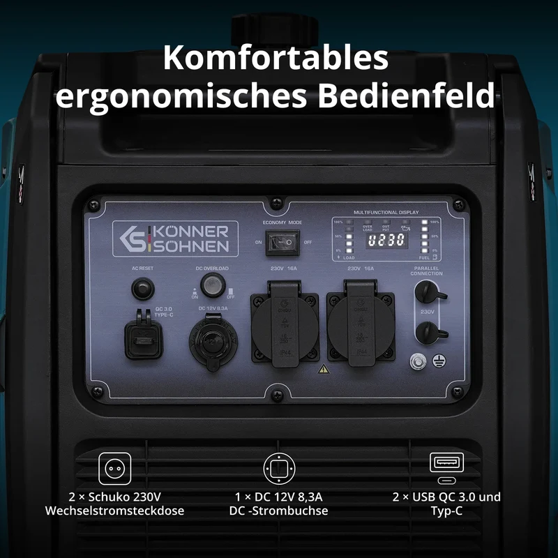 "Könner & Söhnen" LPG/Benzin-Inverter-Generator KS 4000iEG S - 4kW Nennleistung - Benzin / Gas Motor - 230V