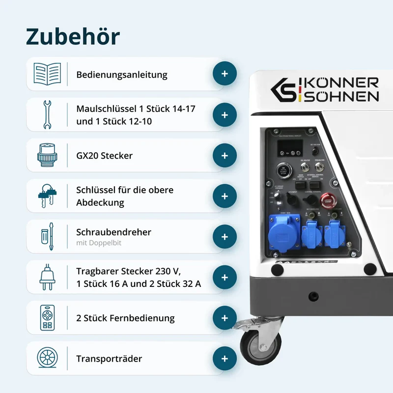 "Könner & Söhnen" Diesel Inverter Generator in Soundproof Casing KS 6500iDE S ATSR - 6kVA Nennleistung - Dieselmotor - 230V