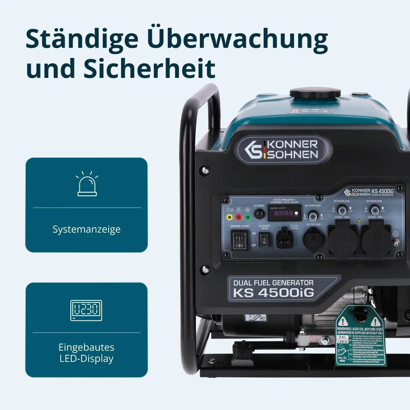 "Könner & Söhnen" Dual-Inverter-Generator KS 4500iG - 4.2kW Nennleistung - Benzin / Gas Motor - 230V