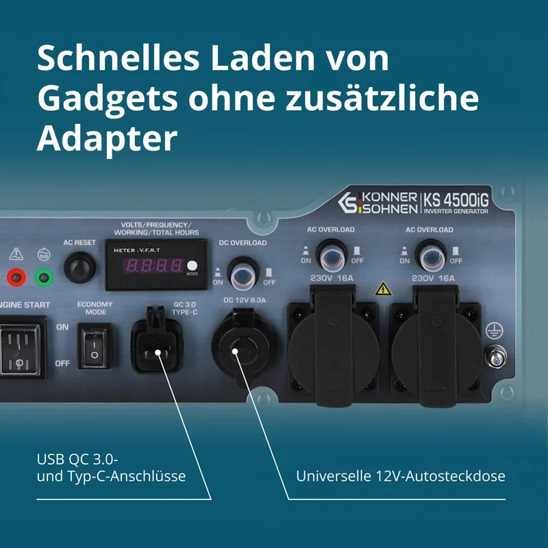 "Könner & Söhnen" Dual-Inverter-Generator KS 4500iG - 4.2kW Nennleistung - Benzin / Gas Motor - 230V