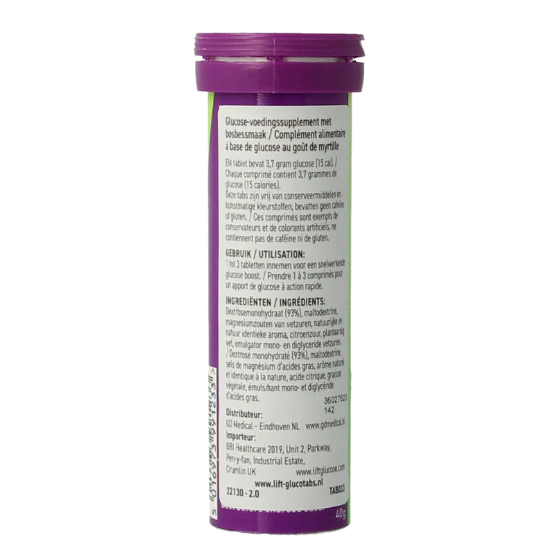 Lift LIFT GlucoTabs blueberry/bosbes buisje 10.00 Tabletten