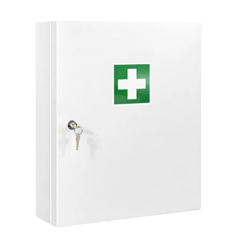 FAP Verbandschrank D, Metall, staubgeschützt mit Dichtung, abschließbar, Weiß, 48,5 × 40 × 15 cm