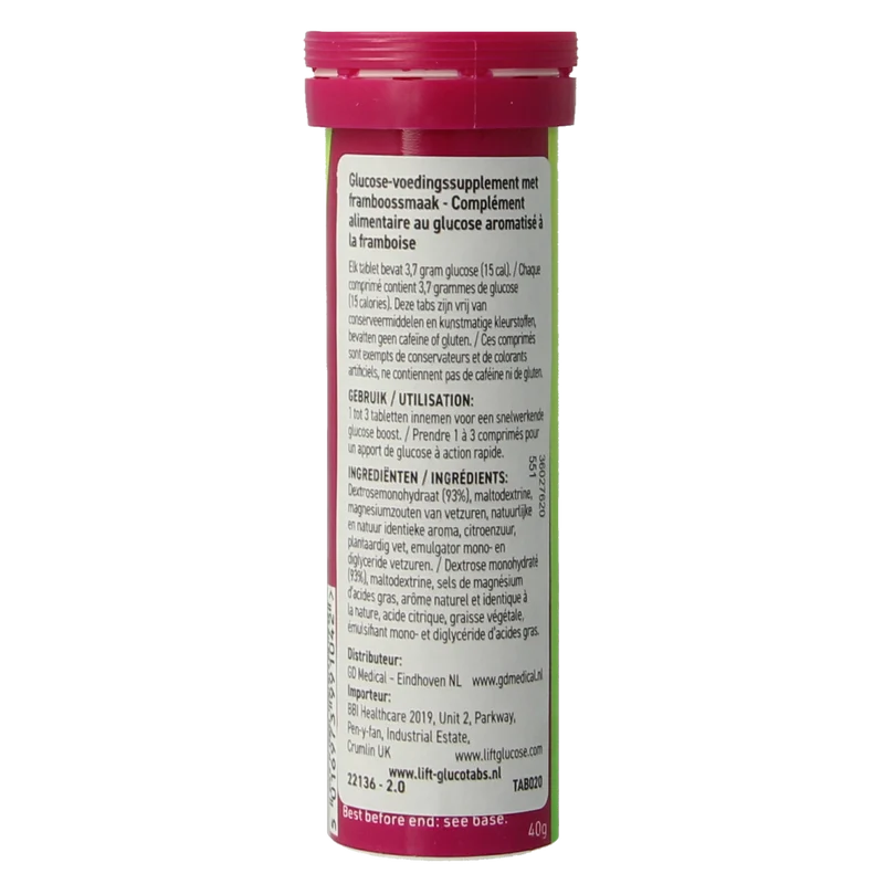 Lift LIFT GlucoTabs raspberry/framboos buisje 10.00 Tabletten