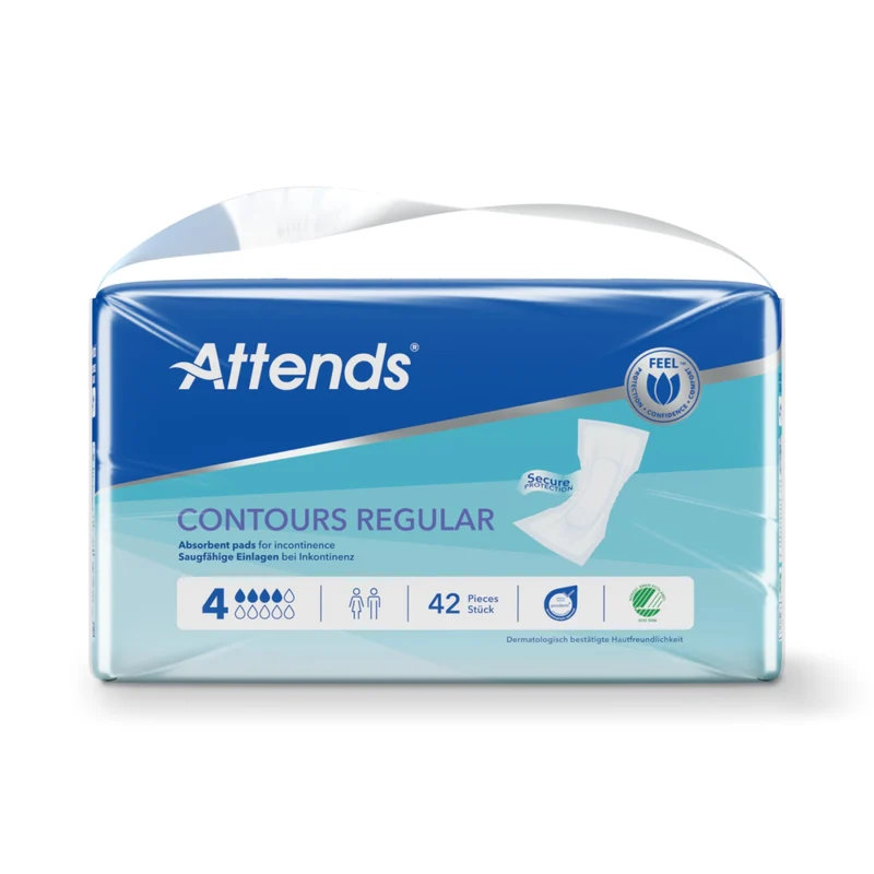 Attends Contours Regular Inkontinenzvorlagen – anatomisch geformt, hohe Saugleistung, hautfreundlich