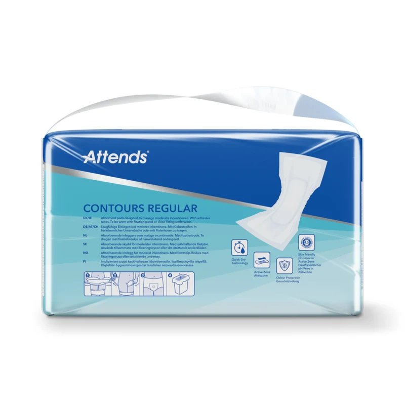 Attends Contours Regular Inkontinenzvorlagen – anatomisch geformt, hohe Saugleistung, hautfreundlich