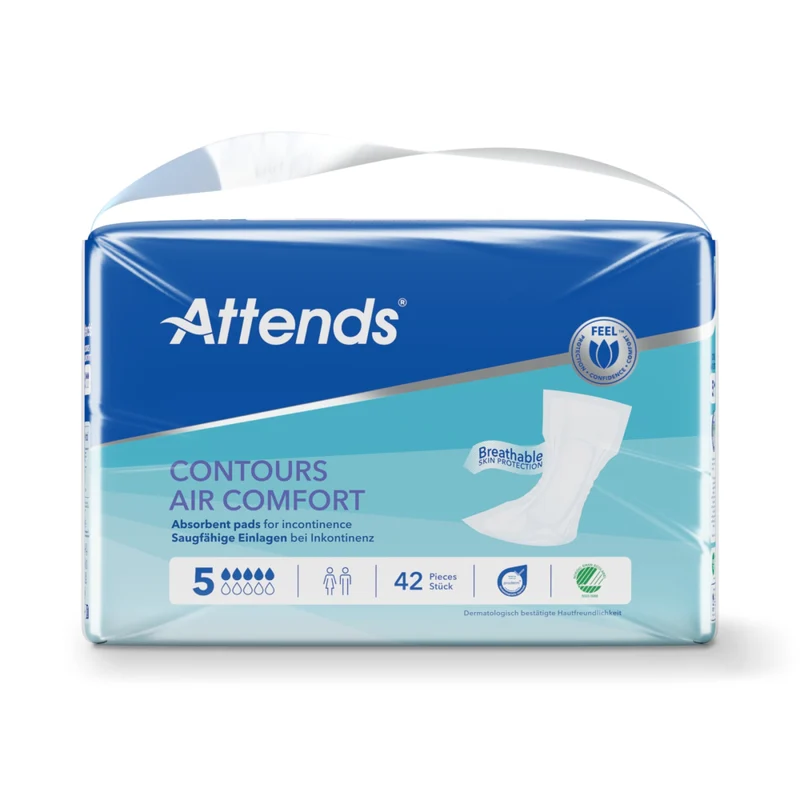 Attends Contours Air Comfort Inkontinenzvorlage – anatomisch geformt, atmungsaktiv, latexfrei