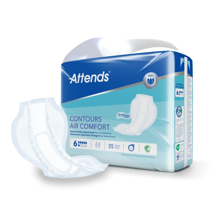 Attends Contours Air Comfort Inkontinenzvorlage – anatomisch geformt, atmungsaktiv, latexfrei
