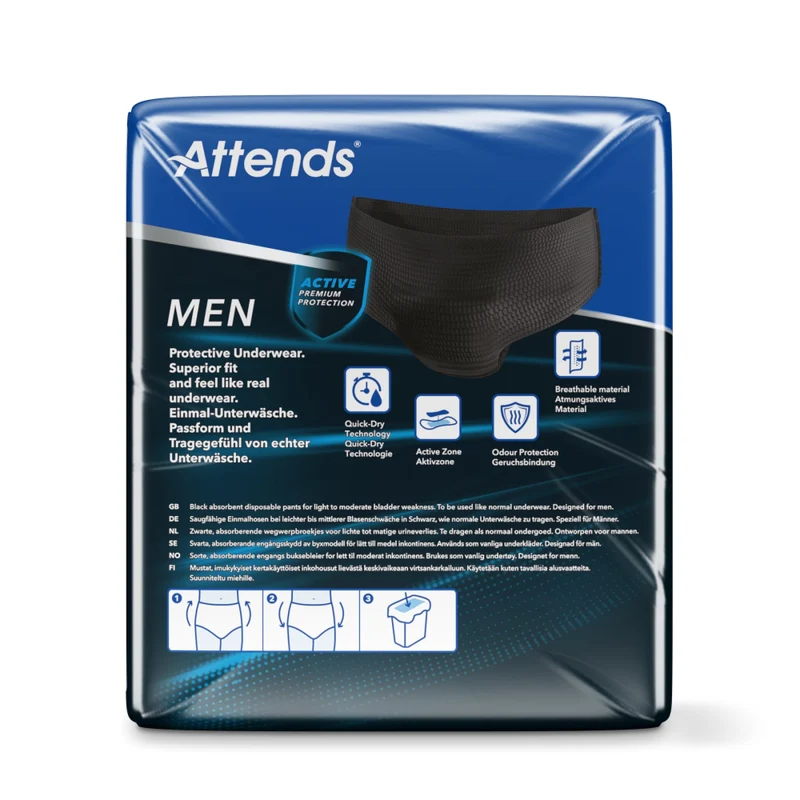 Attends Men Protective Underwear 3 Inkontinenzhosen, schwarz – diskret für Herren