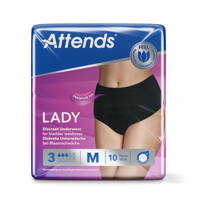 Attends Lady Descreet Underwear 3 Inkontinenzhosen, schwarz – diskret für Damen
