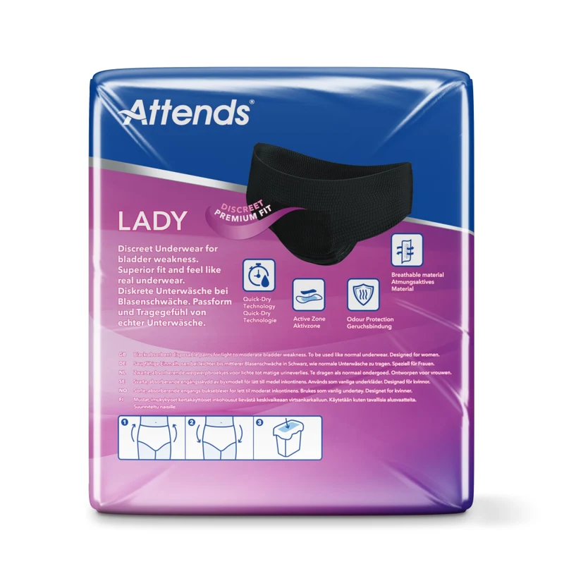 Attends Lady Descreet Underwear 3 Inkontinenzhosen, schwarz – diskret für Damen