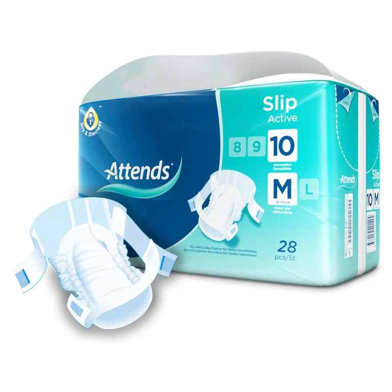 Attends Slip Active 10 Inkontinenzhosen mit 2-Schritt-Verschluss für starken Auslaufschutz, hautfreundlich