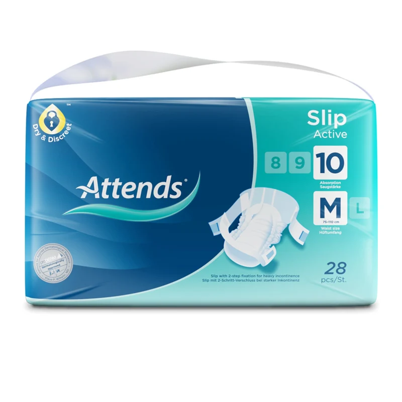 Attends Slip Active 10 Inkontinenzhosen mit 2-Schritt-Verschluss für starken Auslaufschutz, hautfreundlich