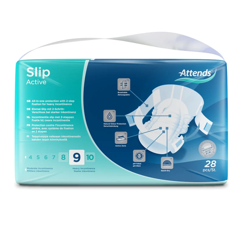 Attends Slip Active 9 Inkontinenzhosen mit 2-Schritt-Verschluss und hoher Saugleistung, hautfreundlich