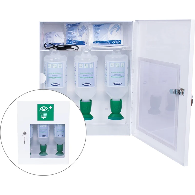 Actiomedic EYE CARE Augenspülschrank I mit Zusatzausstattung, aus robustem Stahlblech – zur Wandmontage