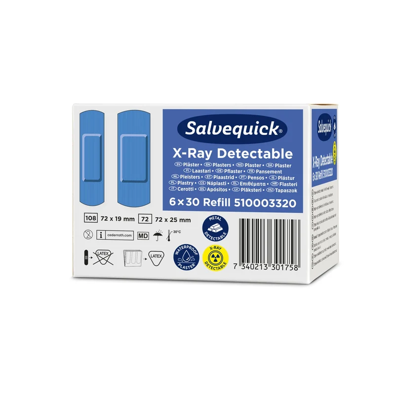 Cederroth Salvequick Blue X-Ray Detectable Pflaster, röntgen- und metalldetektierbar
