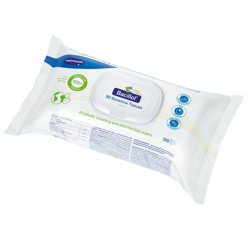 Bacillol 30 Sensitive Green Tissues Flächendesinfektionstücher, plastikfrei und wiederverschließbar
