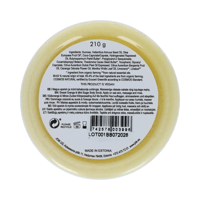 Joik Organics Sweet orange & mint sugar scrub vegan 210.00 Gram