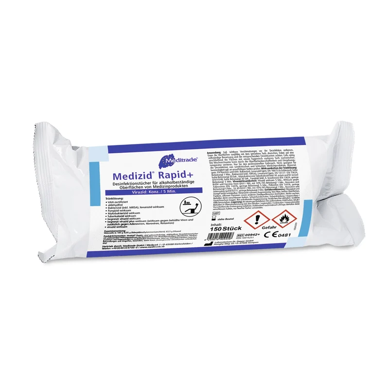 Meditrade Medizid Rapid+ Desinfektionstücher – gebrauchsfertig, aldehydfrei, VAH-zertifiziert