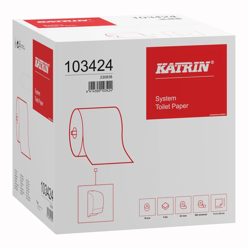 KATRIN System Toilettenpapier 2-lagig, weiß – 800 Blatt/Rolle, für System-Spender