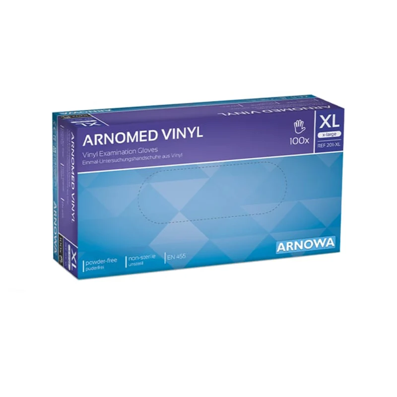 ARNOMED Vinyl Einmalhandschuhe, puderfrei, transparent, mit Rollrand