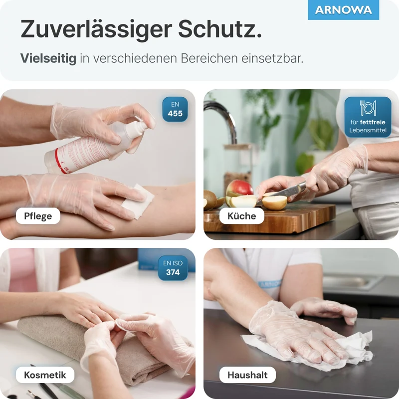 ARNOMED Vinyl Einmalhandschuhe, puderfrei, transparent, mit Rollrand