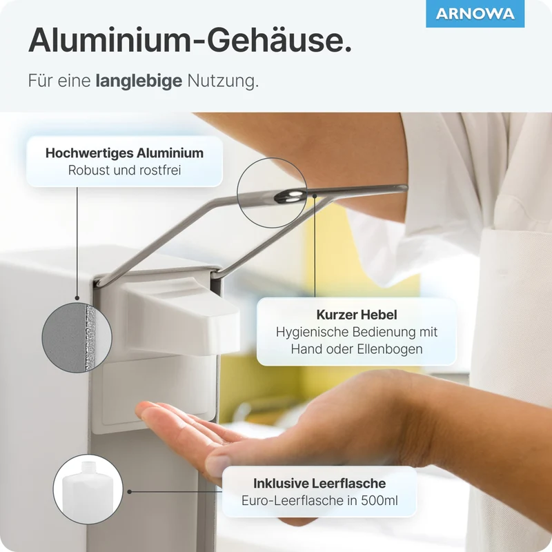 ARNOMED Desinfektionsmittelspender, Aluminium, individuell dosierbar