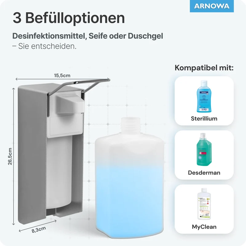 ARNOMED Desinfektionsmittelspender, Aluminium, individuell dosierbar