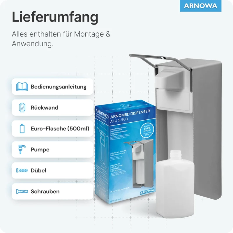 ARNOMED Desinfektionsmittelspender, Aluminium, individuell dosierbar