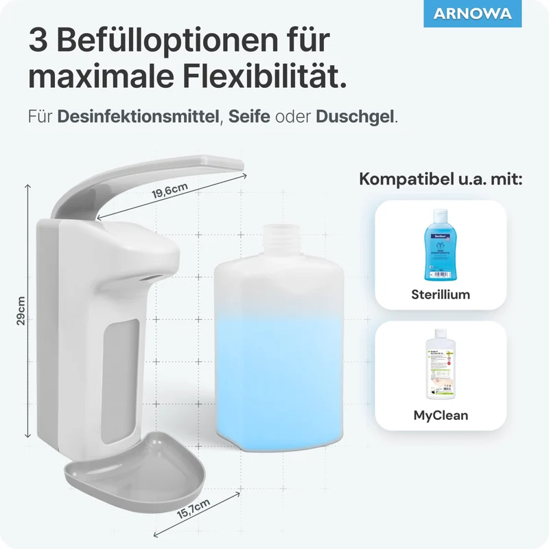 ARNOMED Desinfektionsmittelspender, ABS Kunststoff, weiß, individuell dosierbar