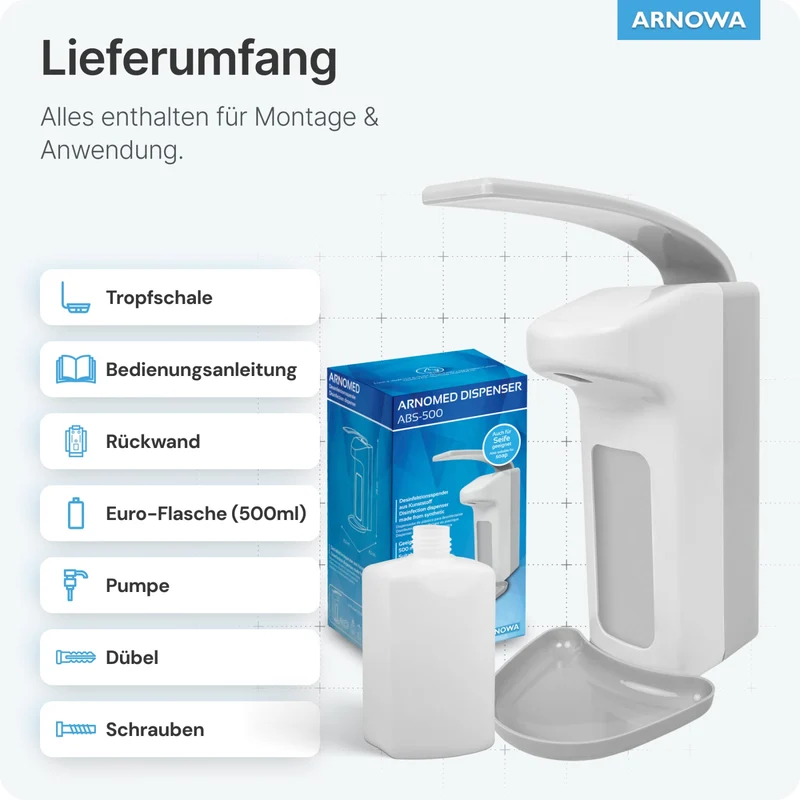 ARNOMED Desinfektionsmittelspender, ABS Kunststoff, weiß, individuell dosierbar