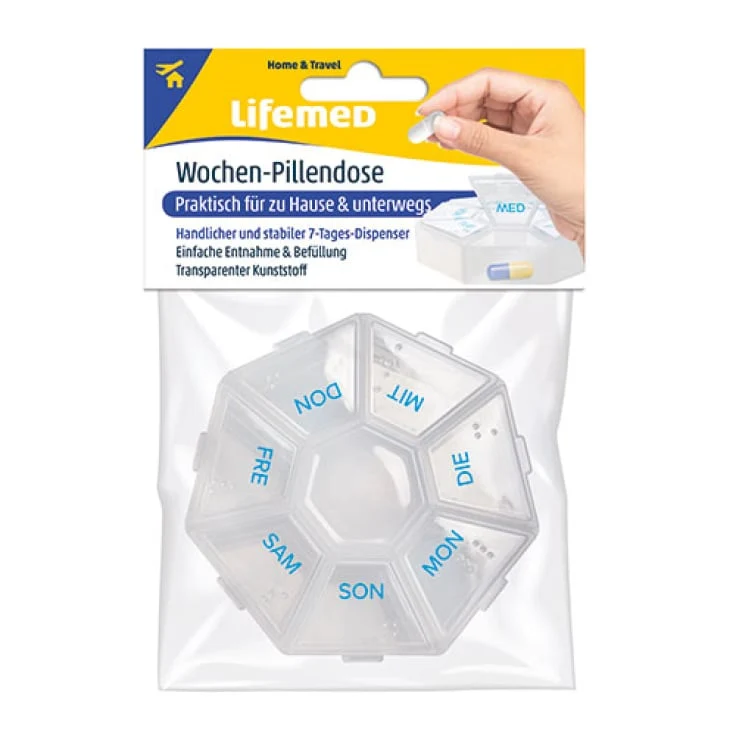 Lifemed Wochen Pillendose Medikamentendosierung – 7 Tage Spender - (L x B): 7,5 x 7,5 cm