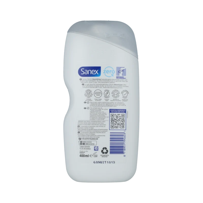 Sanex Douchegel zero% droge huid 400.00 Milliliter