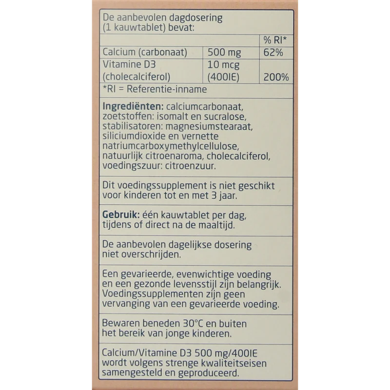 Teva Calcium / vitamine D 500mg / 400IE 90.00 Kauwtabletten