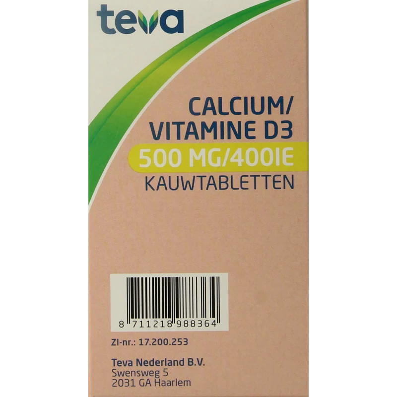 Teva Calcium / vitamine D 500mg / 400IE 90.00 Kauwtabletten