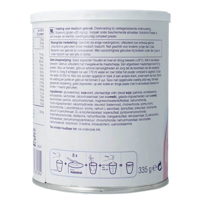 Nutridrink Aardbei poeder 335.00 Gram