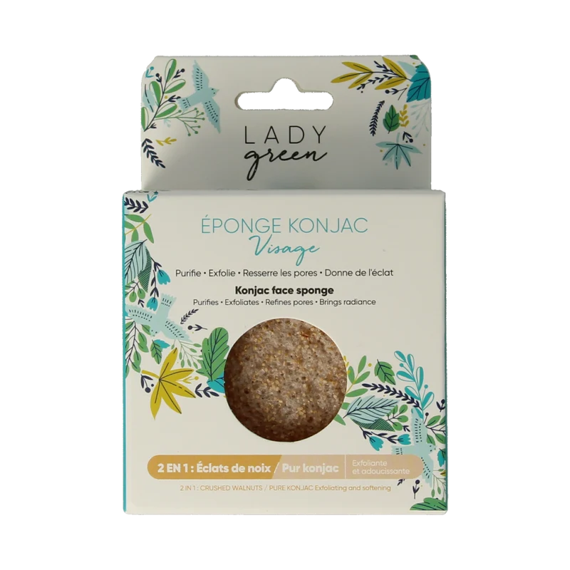 Lady Green Konjac gezichtsspons crushed walnut 1.00 Stuks
