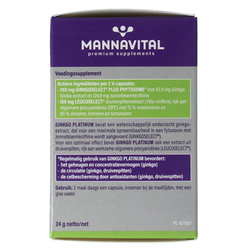 Mannavital Ginkgo platinum 60.00 Vegetarische capsules