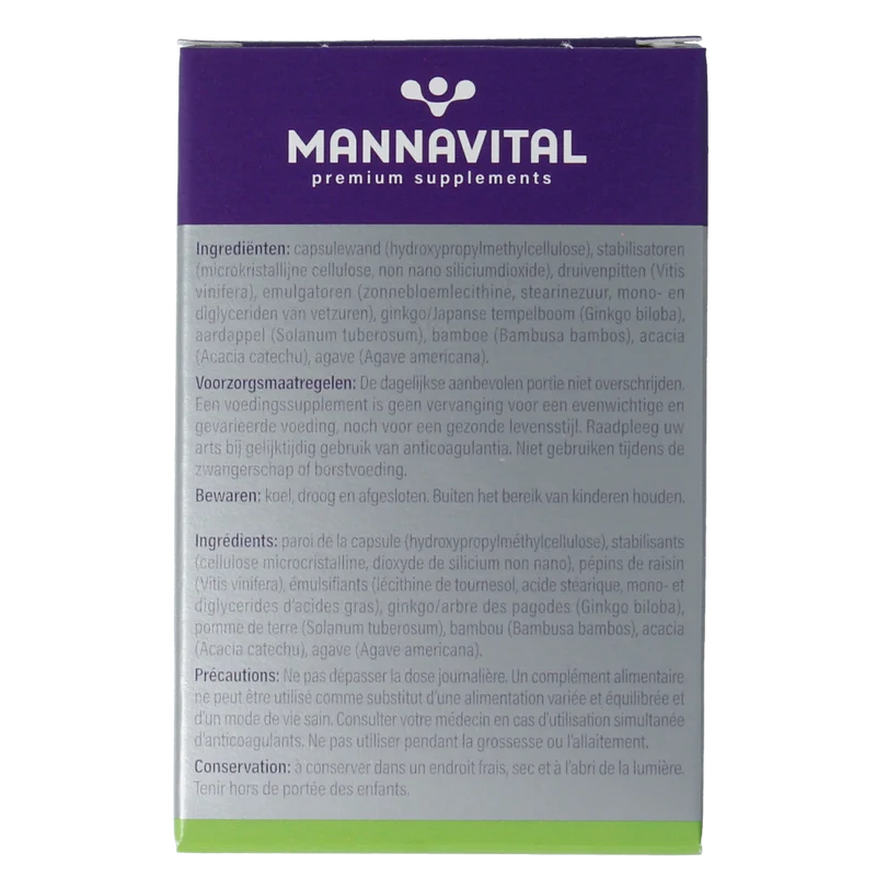 Mannavital Ginkgo platinum 60.00 Vegetarische capsules
