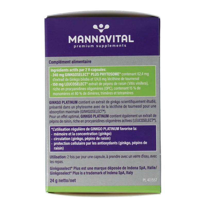 Mannavital Ginkgo platinum 60.00 Vegetarische capsules