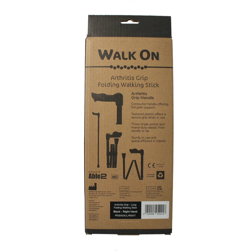 Able 2 Wandelstok anatomisch opvouw zwart mat rechts 1.00 Stuks